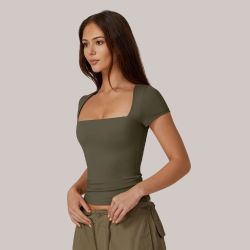 Square Neck Short Sleeve T Shirts