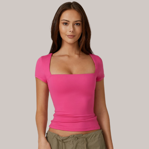 Square Neck Short Sleeve T Shirts