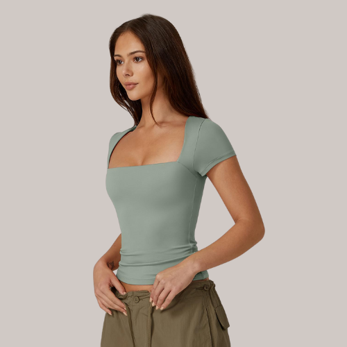 Square Neck Short Sleeve T Shirts