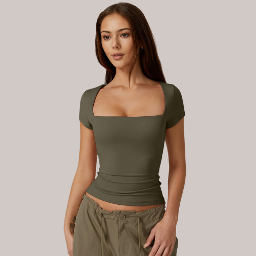 Square Neck Short Sleeve T Shirts