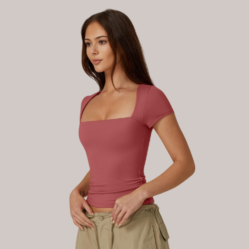 Square Neck Short Sleeve T Shirts